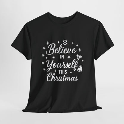 Women's Believe in the Magic Christmas Shirt, Santa Hat Holiday Tee for Women