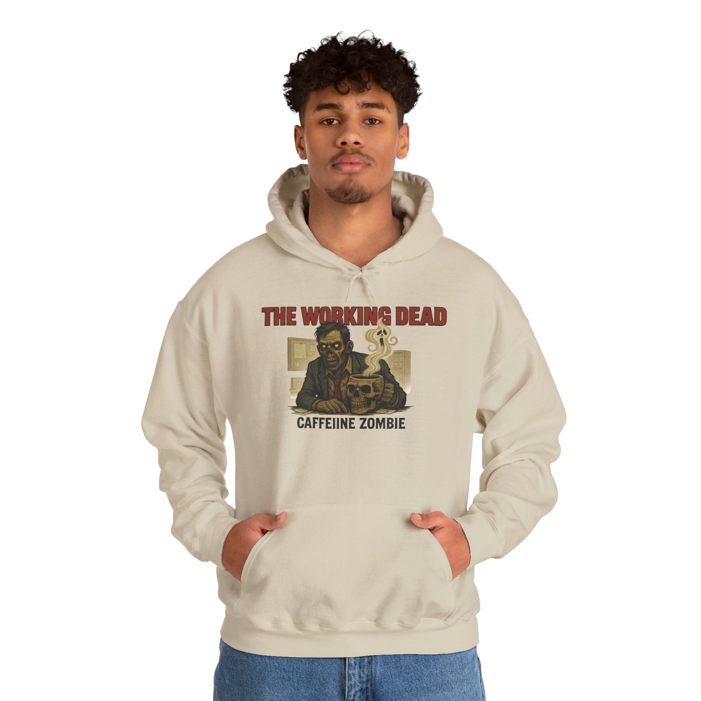 The Working Dead Men's Zombie Hoodie, Funny Office Meeting Sweatshirt, Halloween Zombie Top, Coffee Zombie Hoodie, Halloween Work Top