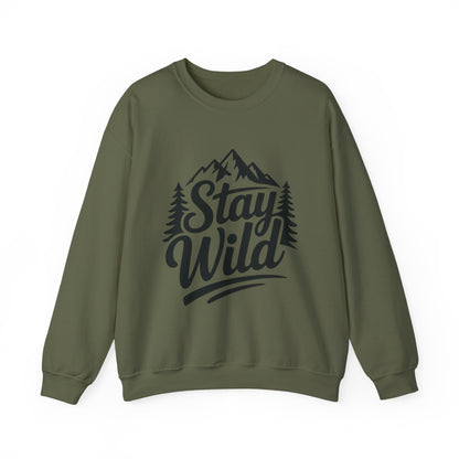 Stay Wild Unisex Crewneck Sweatshirt, Cozy Casual Wear for Adventurers, for Nature Lovers, Mountain Nature Unisex Crewneck Sweatshirt