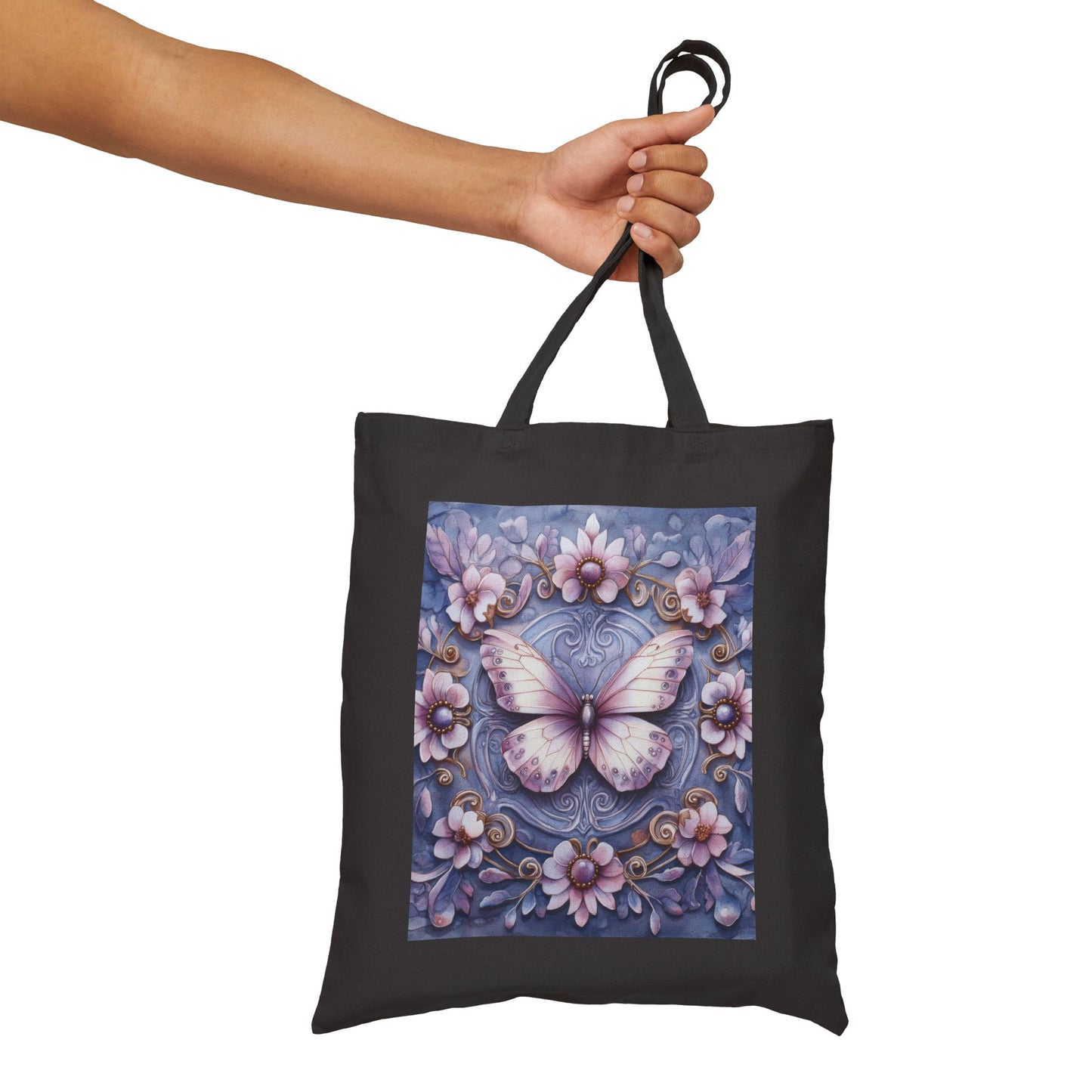 Butterfly Floral Cotton Canvas Tote Bag, Eco-Friendly Shopping, Gift for Her, Nature Lover, Reusable Bag, Boho Style