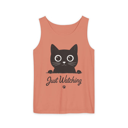 Just Watching Cat Womens Tank Top - Cute Black Kitty Sleeveless Shirt - Funny Summer Cat Lover Gift, Summer Beach Wear, Pet Themed Apparel