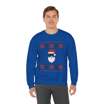 Cool Santa Men's Sweatshirt, Funny Knit Look Pullover, Retro Christmas Sweater Style