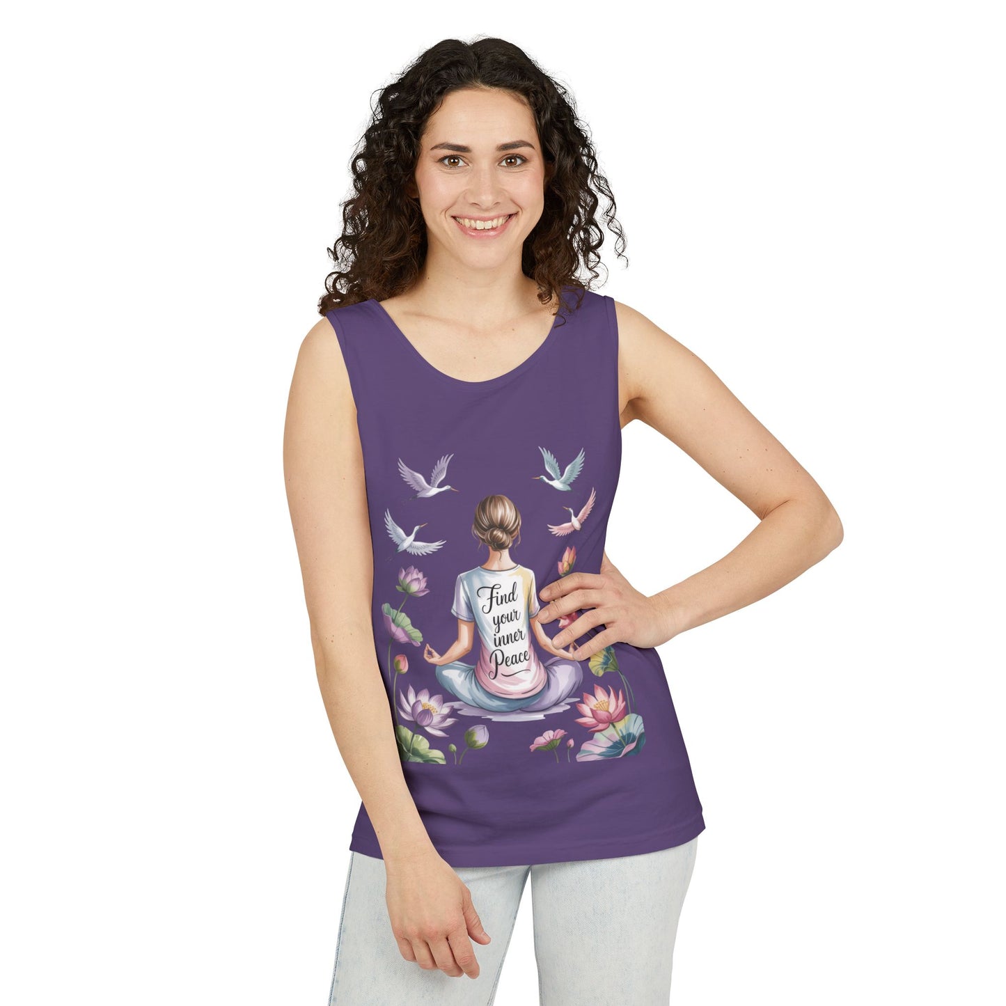 Meditation Floral Womens Tank Top, Find Your Inner Peace, Yoga Apparel, Gift for Mindfulness, Summer Relaxed Wear