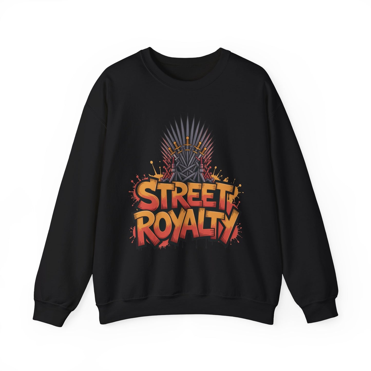 Street Royalty Men's Crewneck Sweatshirt, Graffiti Crown Graphic Pullover, Urban Streetwear Top for Men
