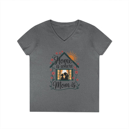 Home Is Where Mom Is V-Neck T-Shirt, Mother's Day Cotton Tee, Cute Family Gift for Mom, Sentimental Mom Shirt for Her, mother's day Gift
