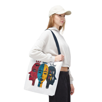 Artistic Tote Bag with Abstract Faces - Bohemian Style, Eco-Friendly Shopping Bag, Gift for Art Lovers, Unique Beach Bag, Festival Accessory
