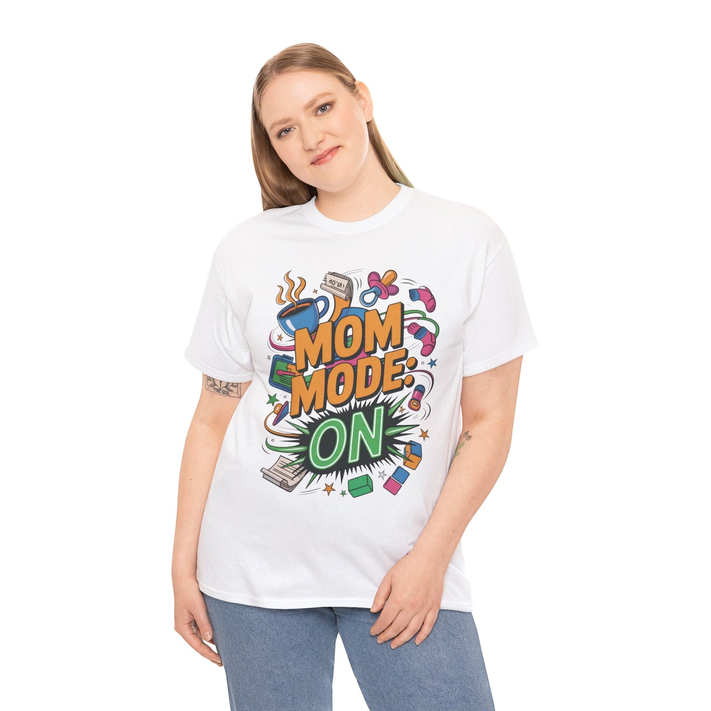 Mom Mode ON Cotton Tee, Funny Mom T-Shirt, Gift for Mothers, Parent Life Apparel, Mother's Day Humor T-Shirt, Cute Mama Life Graphic Tee
