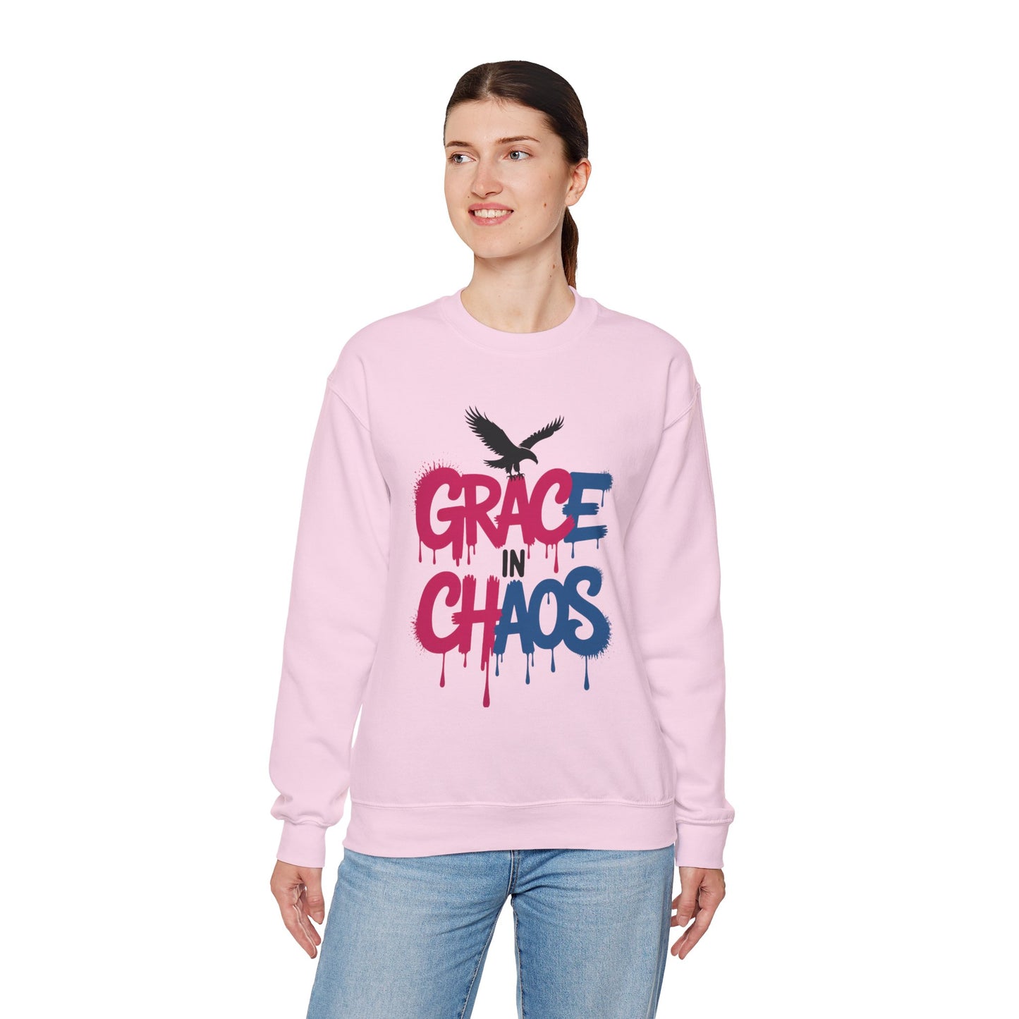 Women's Sweatshirt Grace in Chaos, Graffiti Dripping Street Art Pullover, Bold Urban Graphic