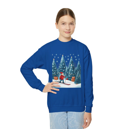 Kids Christmas Skiing Sweatshirt, Cute Holiday Winter Pullover, Youth Crewneck Sweatshirt