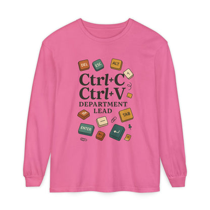 Graphic Long Sleeve Tee, Ctrl+C Ctrl+V Department Lead, Funny Office Humor Shirt, Programmer Gift, Tech Nerd Tee, IT Department Apparel