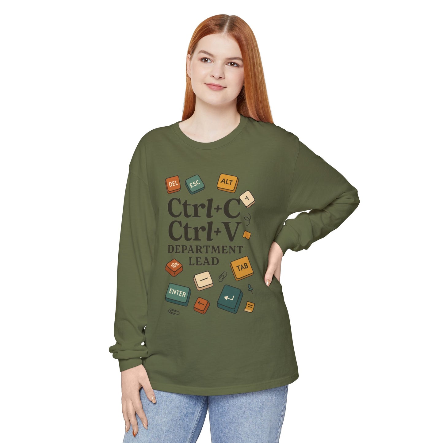 Graphic Long Sleeve Tee, Ctrl+C Ctrl+V Department Lead, Funny Office Humor Shirt, Programmer Gift, Tech Nerd Tee, IT Department Apparel