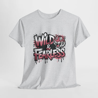 Womens Wild & Fearless T-Shirt, Tiger Graphic Graffiti Tee, Bold Urban Streetwear Top