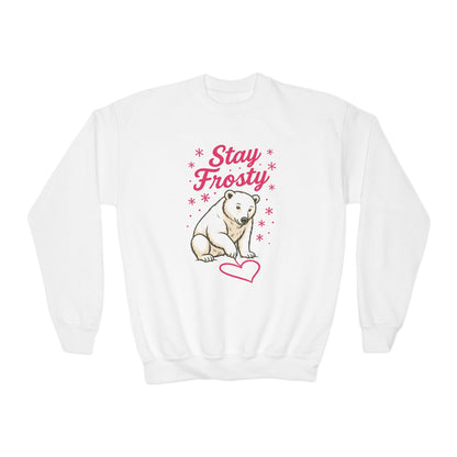 Youth Crewneck Sweatshirt, Kids Stay Frosty Polar Bear Sweatshirt, Cute Winter Animal Pullover for Children