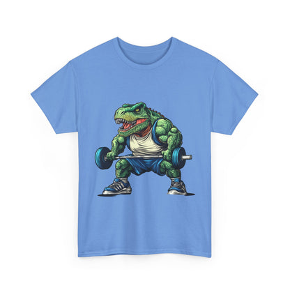 Dino Gym Tee, Muscle T-Rex Gym T-Shirt, Funny Men's Heavy Cotton T-Shirt,Fitness Gift for Gym Lovers, Cute Dinosaur Tee
