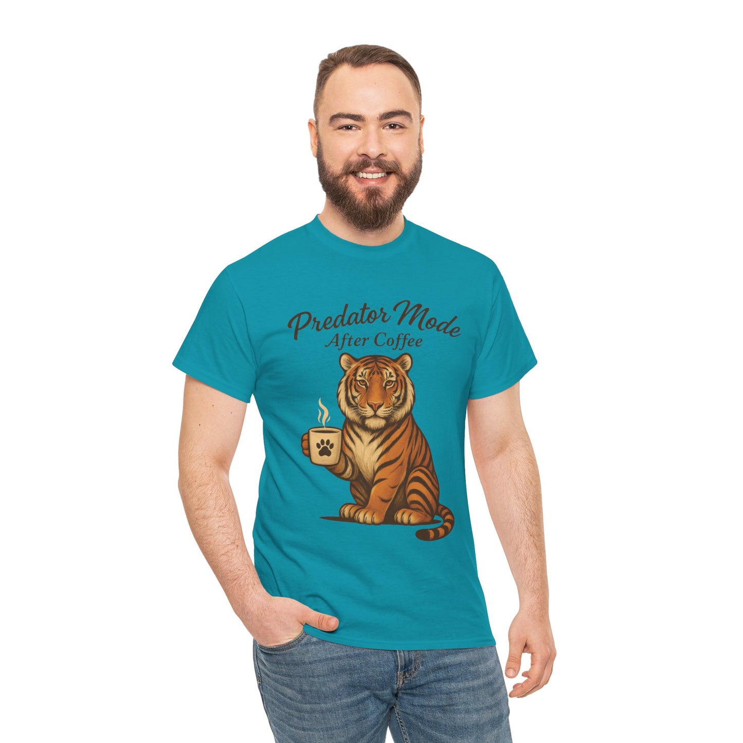 Predator Mode After Coffee Tiger Shirt, Funny Coffee Lover Tee, Mens Caffeine Graphic Tee, Morning Motivation Tiger Shirt,Coffee Addict Gift