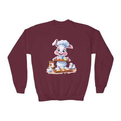 Easter Bunny Baker Youth Sweatshirt, Easter Gift, Kids Sweater, Cute Rabbit Design with Eggs, Spring Fashion, Easter Outfit for Kids