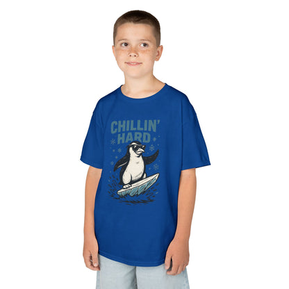 Kids Heavy Cotton™ Tee, Kids Chillin Hard Penguin T-Shirt, Funny Cool Animal Graphic Tee for Children