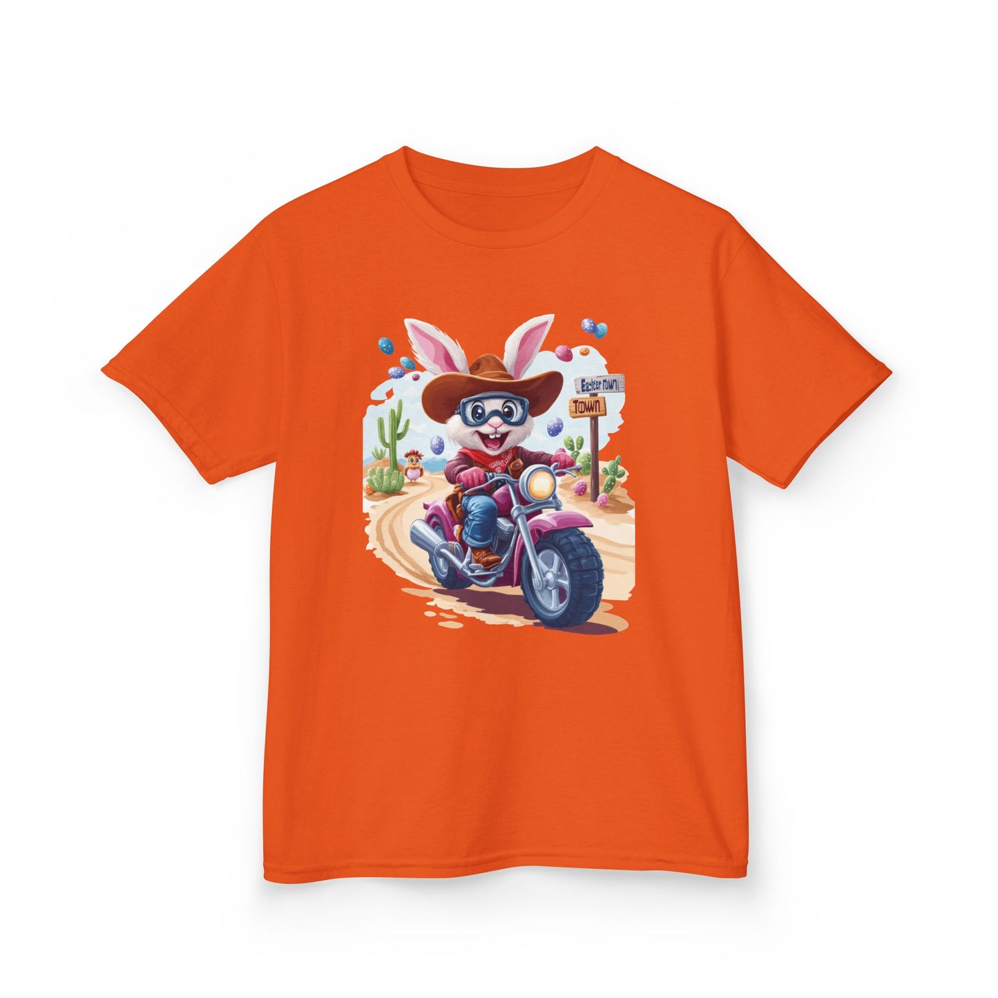 Biker Bunny Kids Tee - Fun Easter Shirt for Boys & Girls, Cute Spring Outfit with Motorcycle Rabbit Heavy Cotton Toddler T-Shirt Bunny Rider