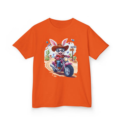 Biker Bunny Kids Tee - Fun Easter Shirt for Boys & Girls, Cute Spring Outfit with Motorcycle Rabbit Heavy Cotton Toddler T-Shirt Bunny Rider