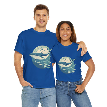 Whale and Fish Unisex Heavy Cotton Tee, Ocean Lover Shirt, Nature Tee, Sea Creature Gift, Casual Summer Top, Ocean Whale Graphic Tee