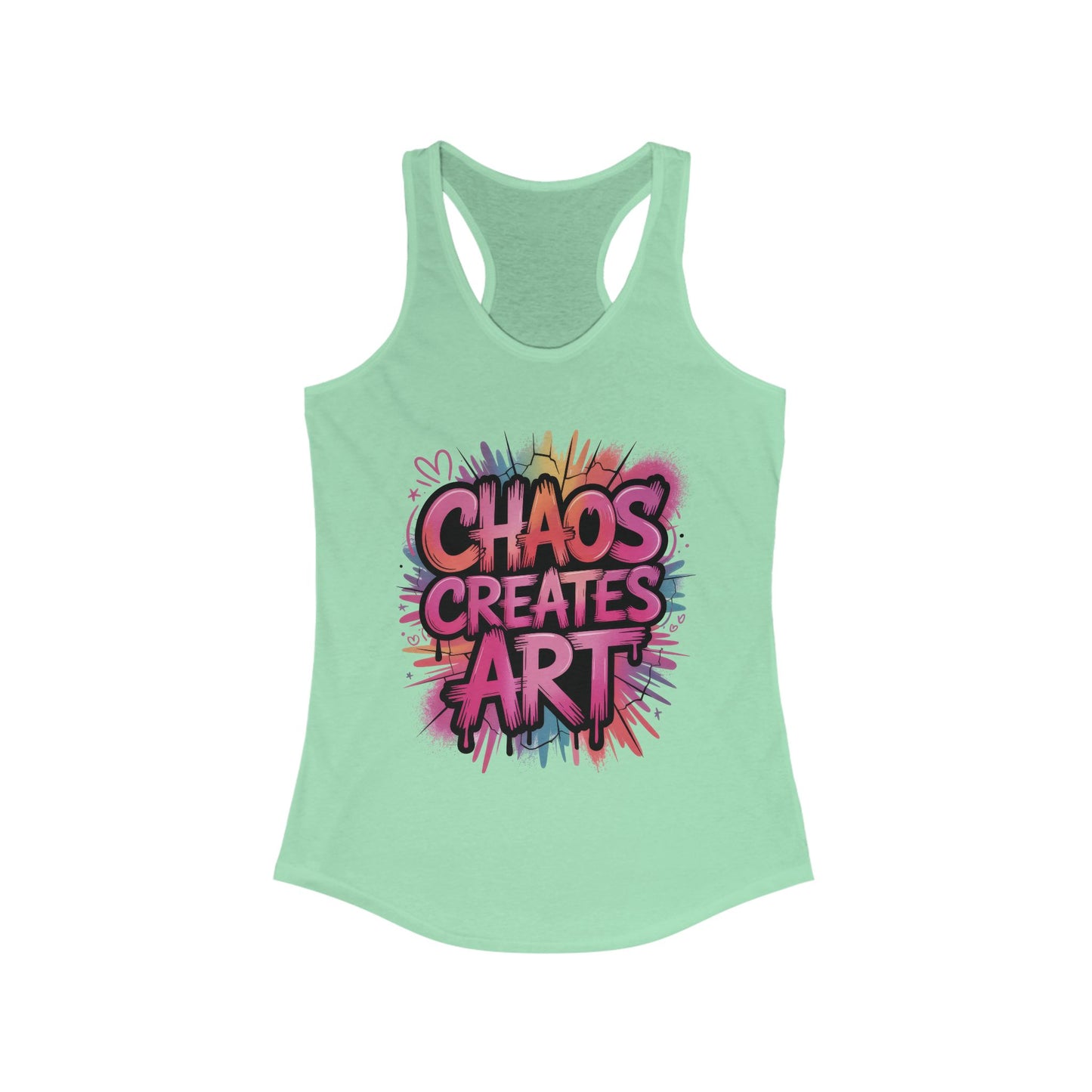 Women's Ideal Racerback Tank, Chaos Creates Art Colorful Graffiti Women's Tank Top