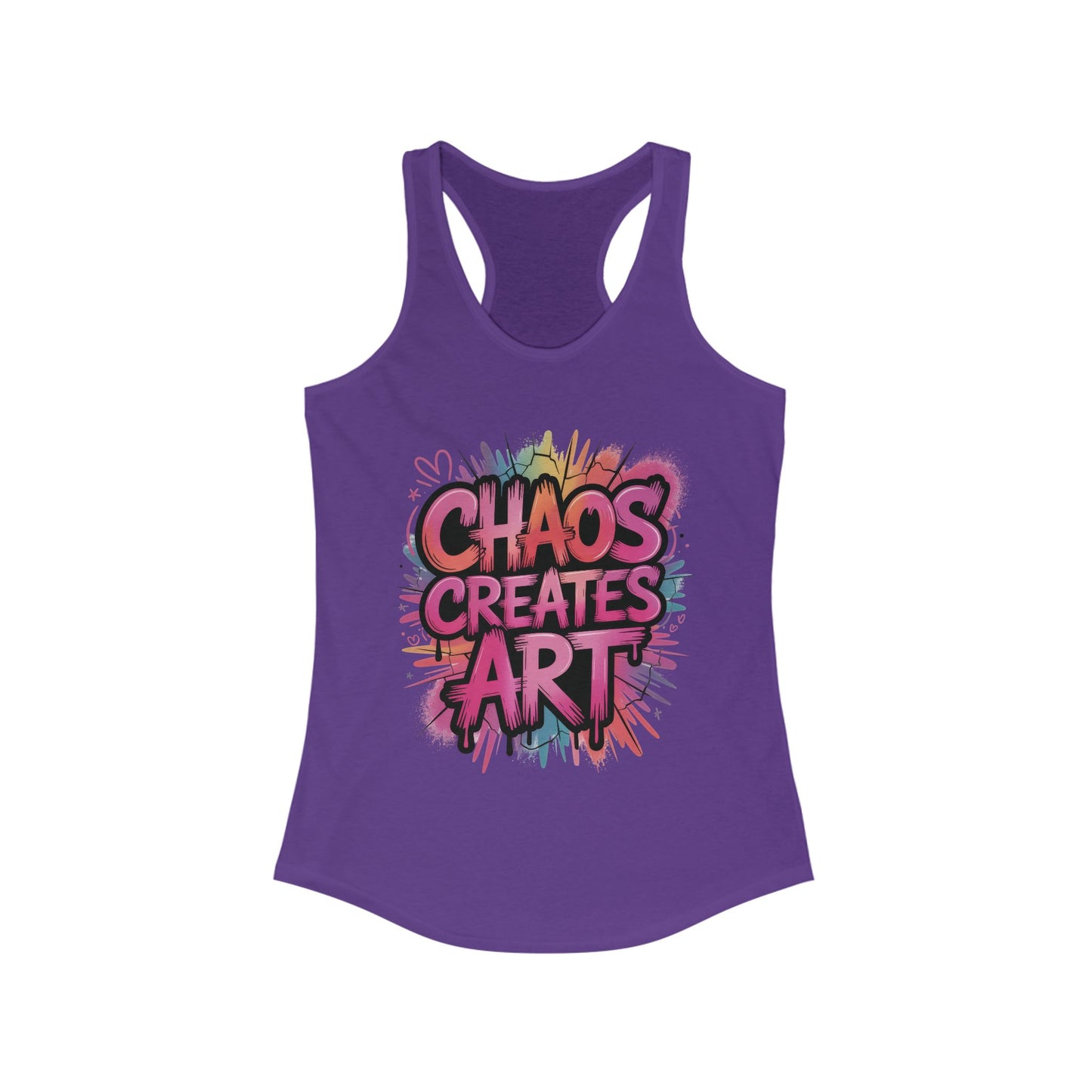 Women's Ideal Racerback Tank, Chaos Creates Art Colorful Graffiti Women's Tank Top
