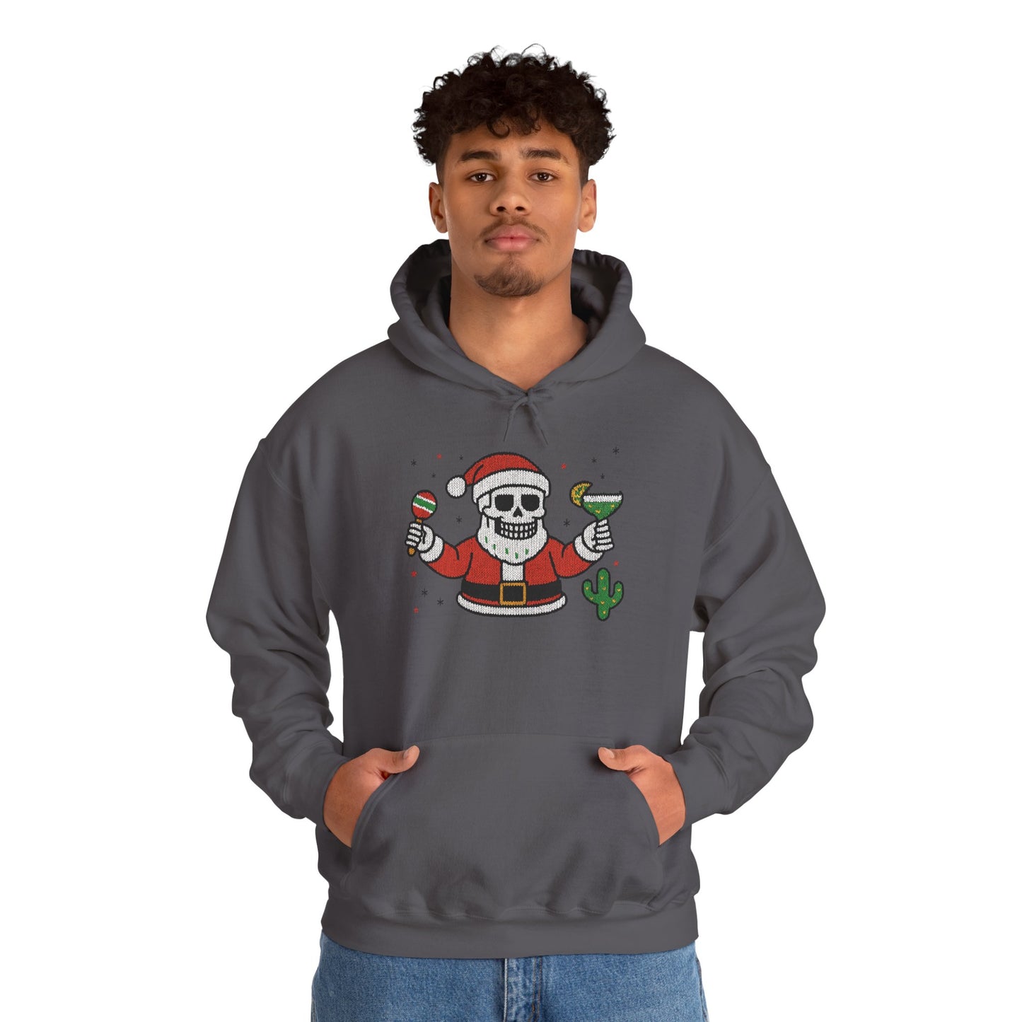 Skeleton Santa Funny Christmas Hoodie for Men, Ugly Margarita Holiday Sweatshirt