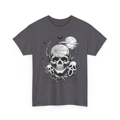Men's Gothic Skull T-Shirt, Halloween Graphic Tee, Spider Web & Moon Horror Shirt, Spooky Skull Graphic Top for Him