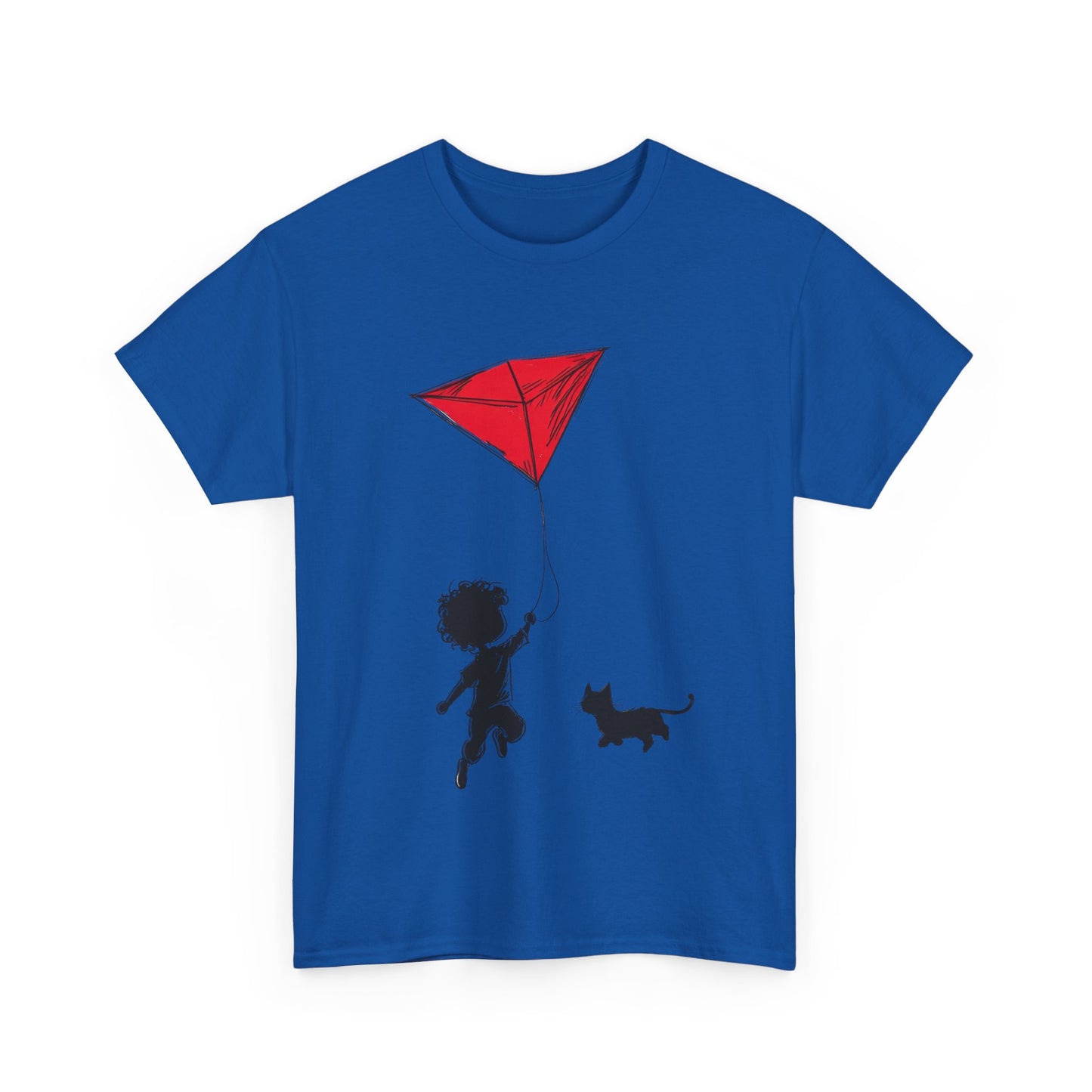 Cute Kid and Cat Design T-Shirt, Playful Gift for Cat Lovers, Summer Style, Cat Lover T-Shirt, Gift for Cat Owners, Women's Cotton T-Shirt