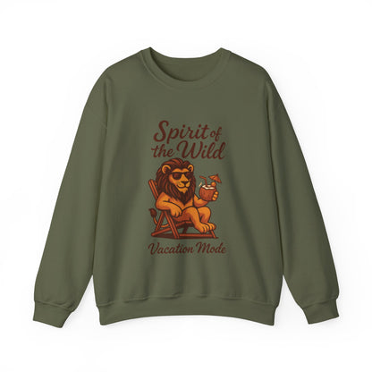 Spirit of the Wild Lion Mens Sweatshirt - Vacation Mode Funny Relaxed Jungle King Pullover,  Fun Gift for Travelers