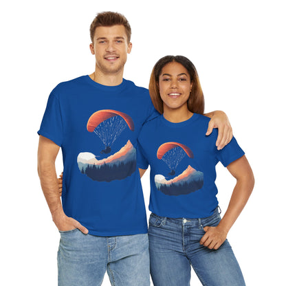 Paragliding Adventure T-Shirt, Mountain Landscape Tee, Nature Travel Lover Shirt, Outdoor Hiking Gift, Unisex Heavy Cotton Tee