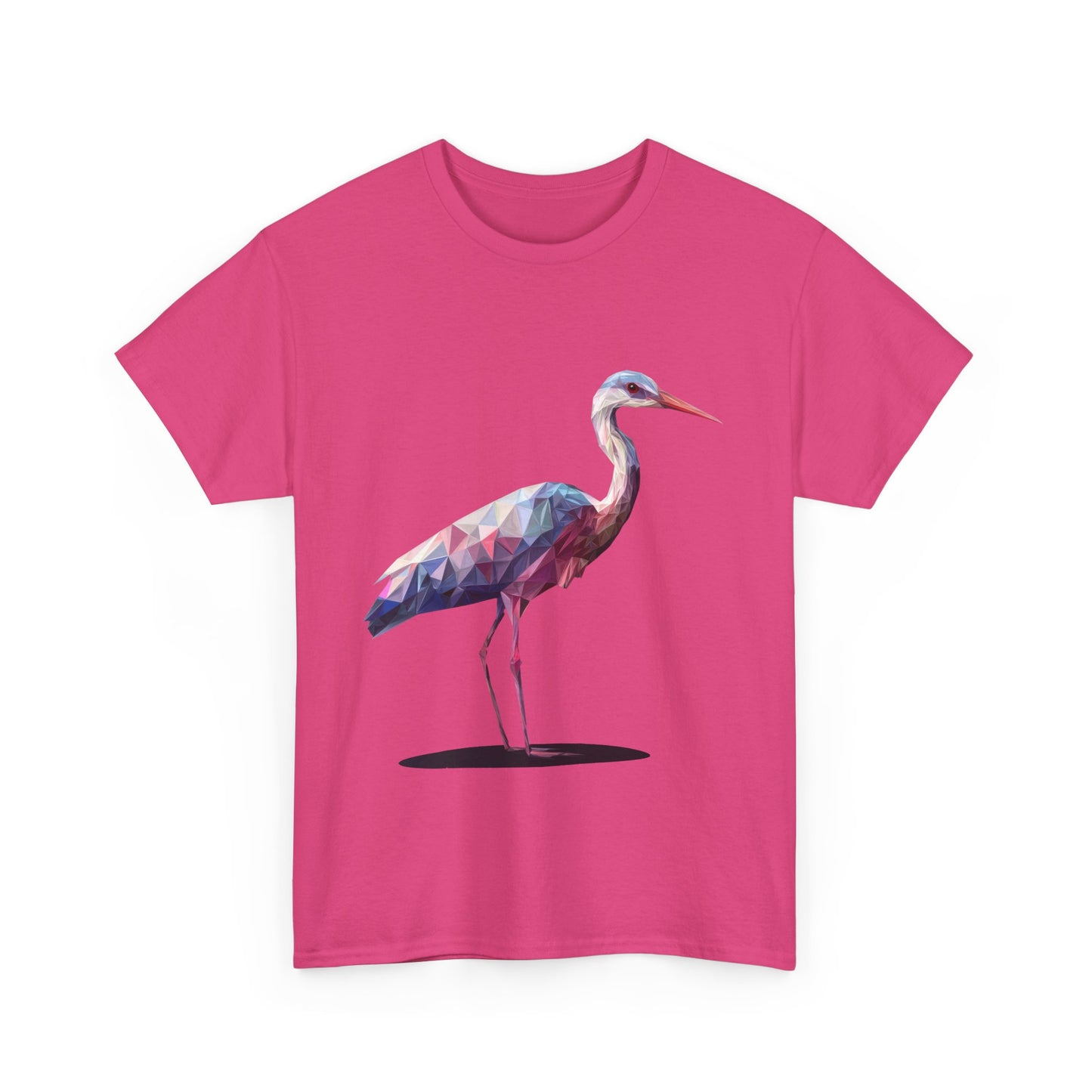 Geometric Heron T-Shirt, Colorful Polygon Bird Graphic, Nature Lover Unisex Heavy Cotton Tee, Geometric Crane Tee, Bird Lovers Gift
