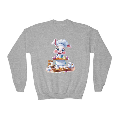 Easter Bunny Baker Youth Sweatshirt, Easter Gift, Kids Sweater, Cute Rabbit Design with Eggs, Spring Fashion, Easter Outfit for Kids