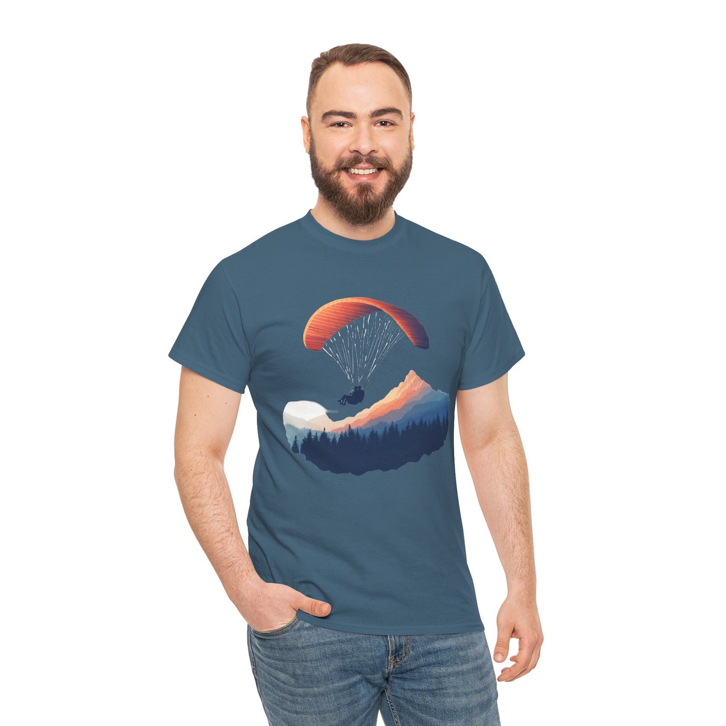 Paragliding Adventure T-Shirt, Mountain Landscape Tee, Nature Travel Lover Shirt, Outdoor Hiking Gift, Unisex Heavy Cotton Tee