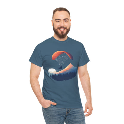 Paragliding Adventure T-Shirt, Mountain Landscape Tee, Nature Travel Lover Shirt, Outdoor Hiking Gift, Unisex Heavy Cotton Tee