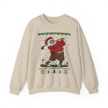 Golfing Santa Christmas Sweatshirt, Funny Golf Lover Holiday Jumper, Ugly Christmas Golf Sweater for Men