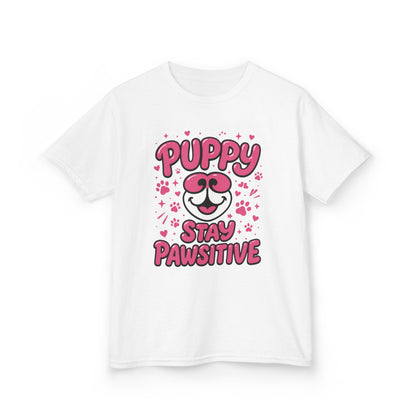 Puppy Stay Pawsitive Youth T-Shirt - Cute Positive Dog Shirt for Teens - Fun Puppy Paw Graphic Kids Tee, Kids Gift, Pet Lover Shirt