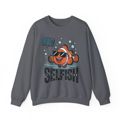 Unisex Heavy Blend™ Crewneck Sweatshirt, Mens Selfish Funny Fish Sweatshirt, Cute Selfie Pullover, Ocean Humor Top
