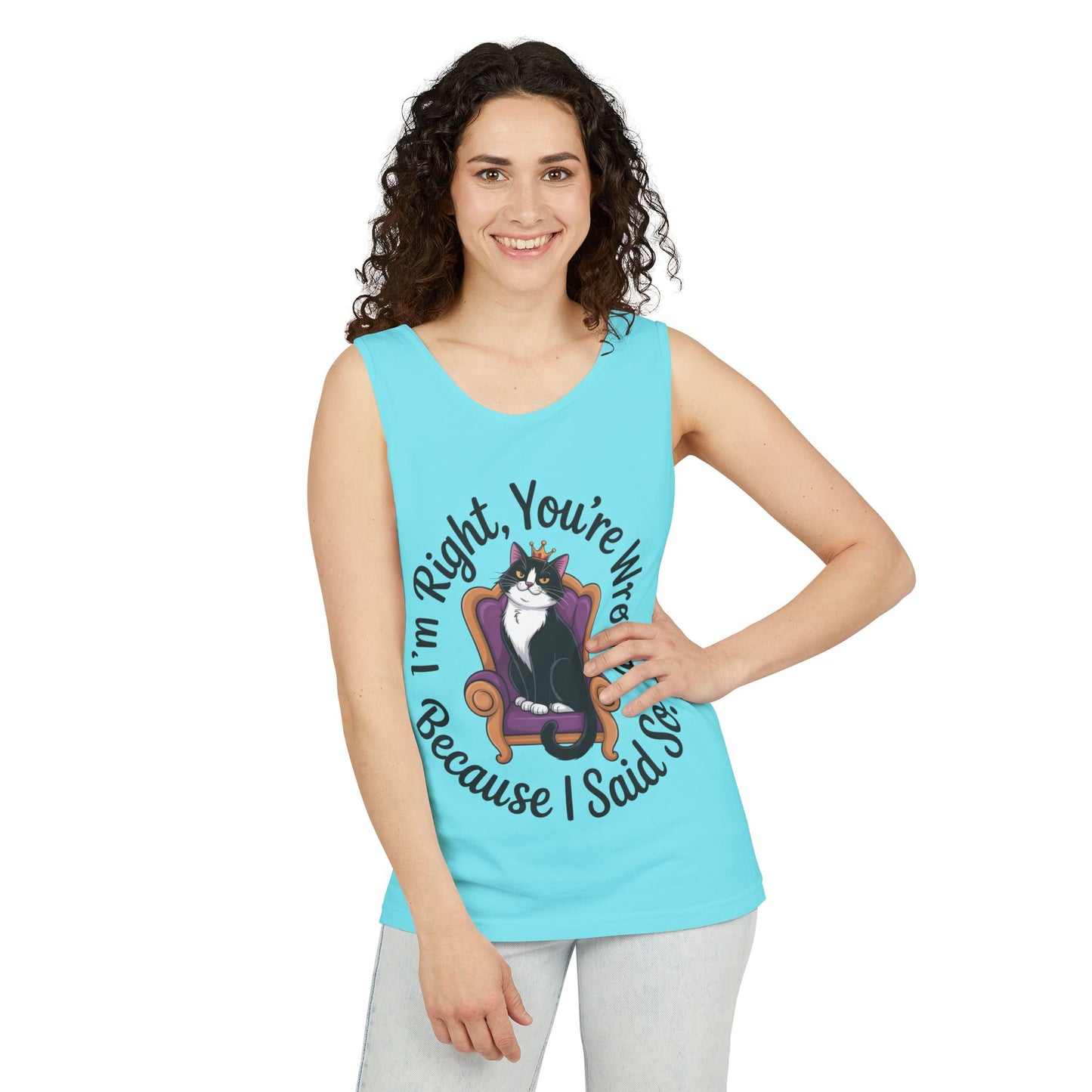 Funny Cat Queen Tank Top, Sassy Cat Graphic Tee for Women, Cat Mom Humor Tee Gift, Funny Graphic T-Shirt, I'm Right, You're Wrong Tee