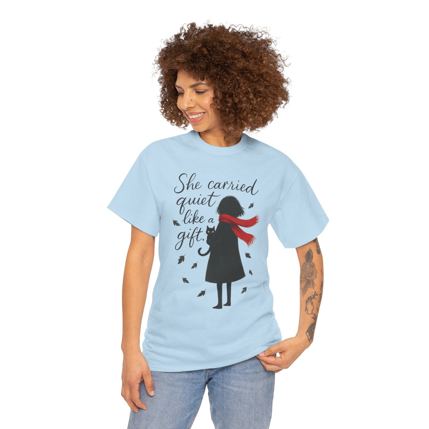 Cat Lover Womens T-Shirt, Whimsical Hand-Drawn Illustration Tee, Artistic Minimalist Gift for and Introverts, Cute Animal Apparel