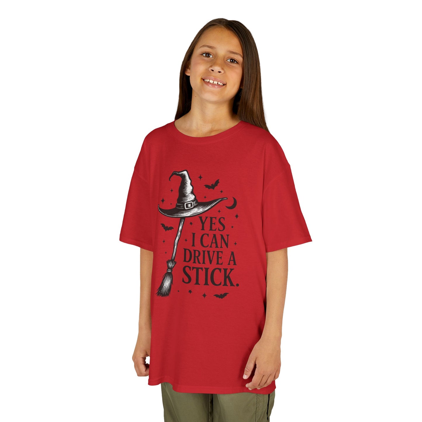 Yes I Can Drive a Stick Girls Witch T-Shirt, Cute Halloween Shirt for Kids, Girls Halloween Tee