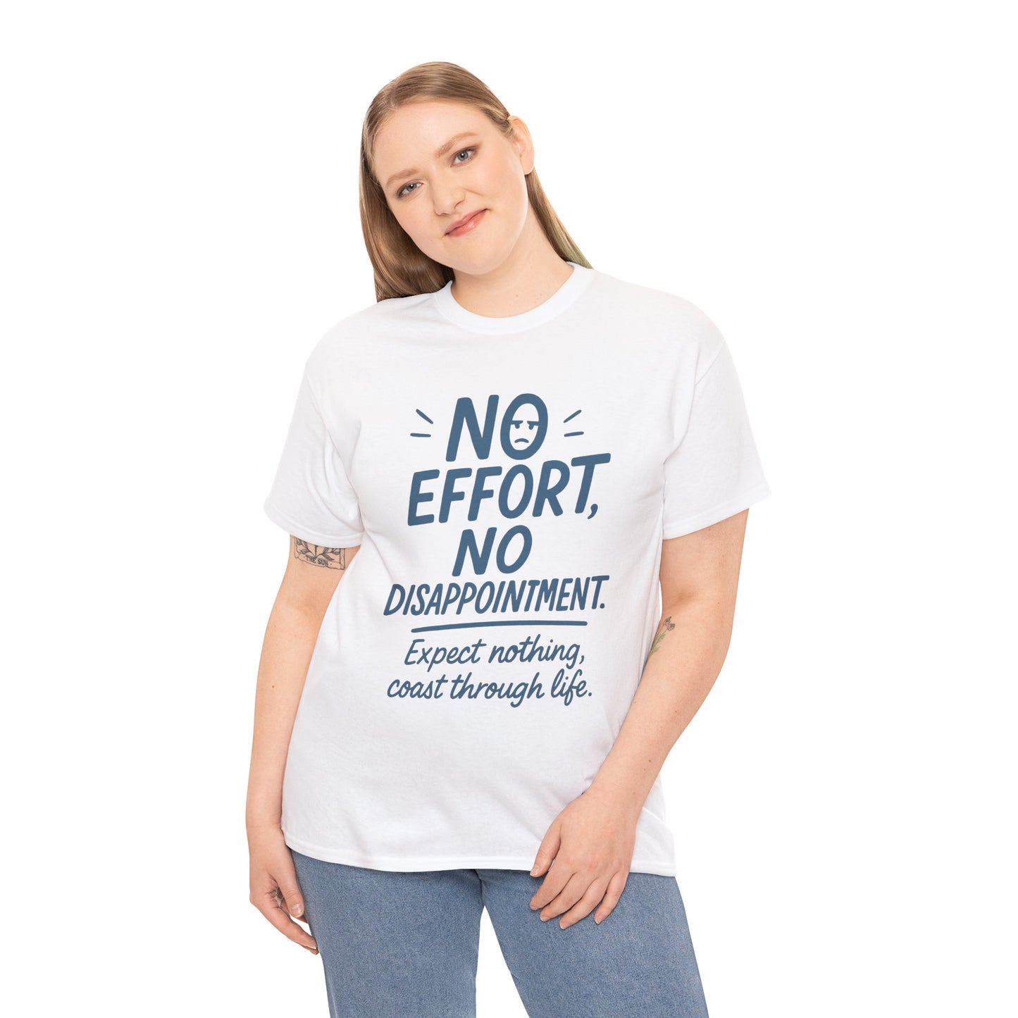 Funny No Effort Womens T-Shirt, No Disappointment Lazy Life Quote Shirt, Cute Graphic Tee for Her, Life Philosophy Shirt, Gift Idea