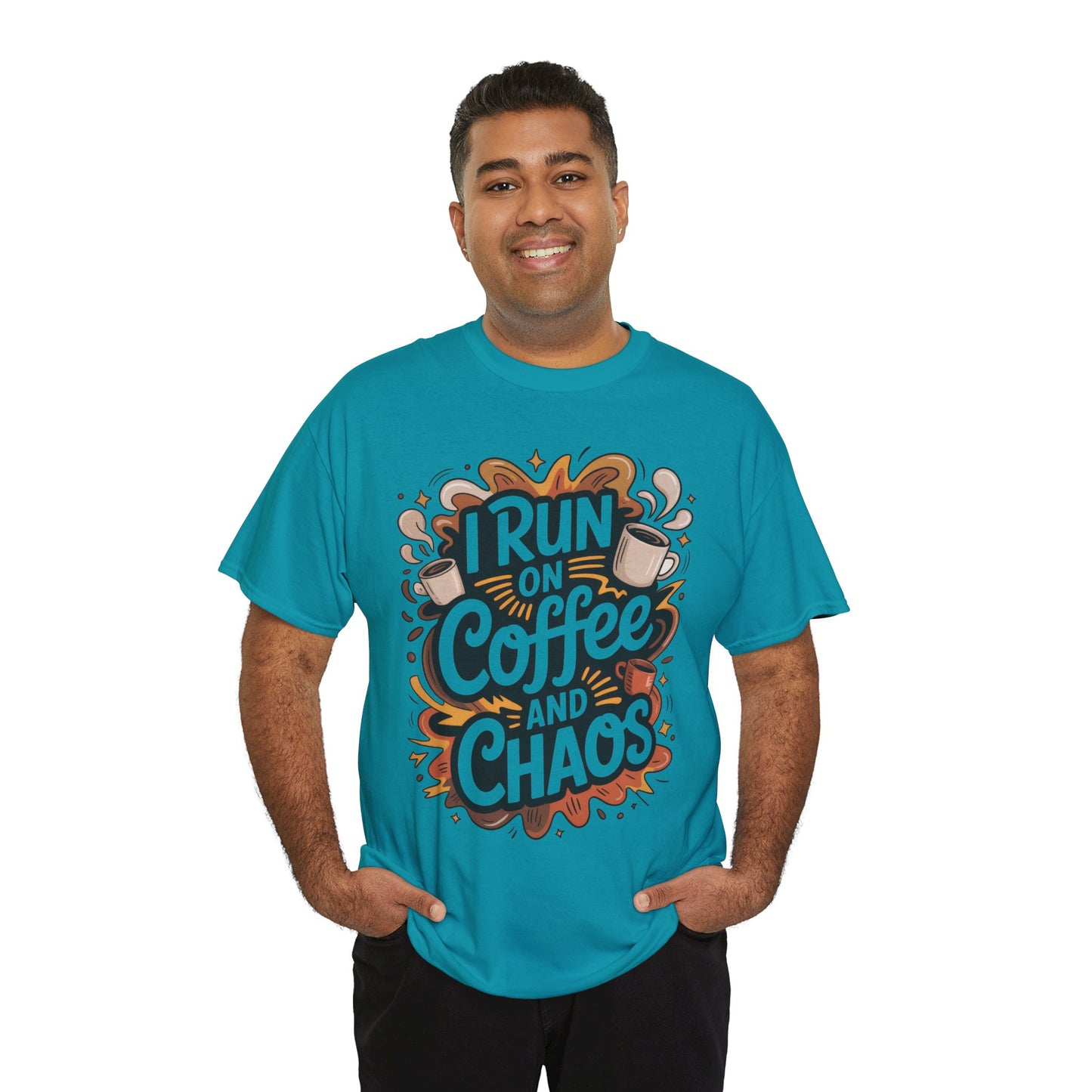 Funny Mens Coffee T-Shirt, I Run on Coffee and Chaos, Caffeinated Chaos Tee for Him, Perfect for Coffee Lovers, , Humor Tee