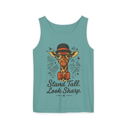 Giraffe Inspirational Tank Top, Stand Tall Look Sharp Shirt, Unisex Summer Apparel, Cute Animal Gift, Zoo Lover's Fashion