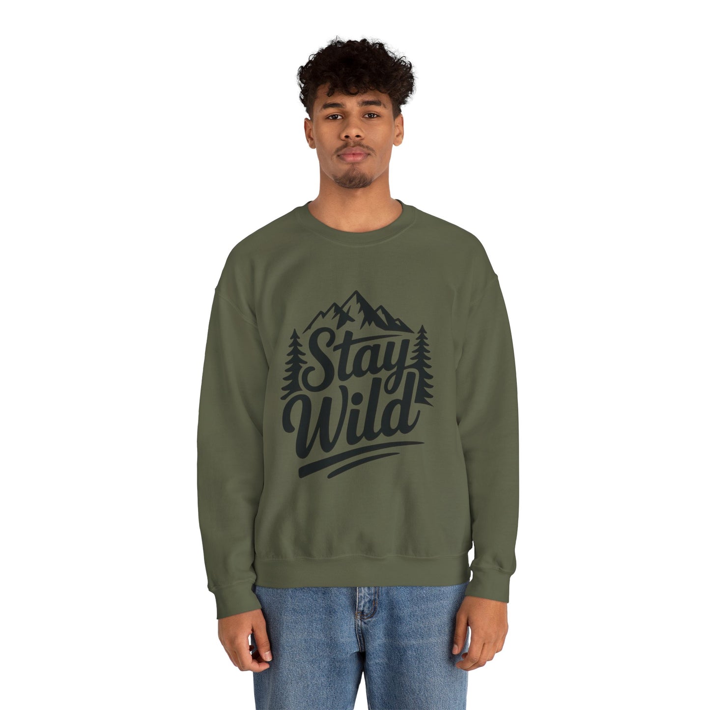 Stay Wild Unisex Crewneck Sweatshirt, Cozy Casual Wear for Adventurers, for Nature Lovers, Mountain Nature Unisex Crewneck Sweatshirt
