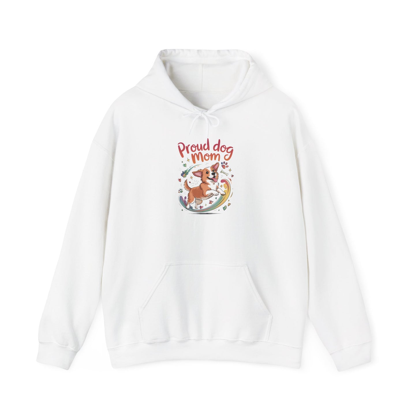 Proud Dog Mom Hoodie, Gift for Dog Owners, Dog Lover Apparel, Mother's Day Gift, Unisex Hooded Sweatshirt, Corgi Rainbow Print