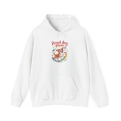 Proud Dog Mom Hoodie, Gift for Dog Owners, Dog Lover Apparel, Mother's Day Gift, Unisex Hooded Sweatshirt, Corgi Rainbow Print