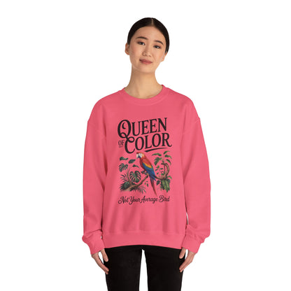 Vibrant Crewneck Womens Sweatshirt, Colorful Apparel, Bird Design, Cozy Layering, Gift for Nature Lovers, Fun Fashion