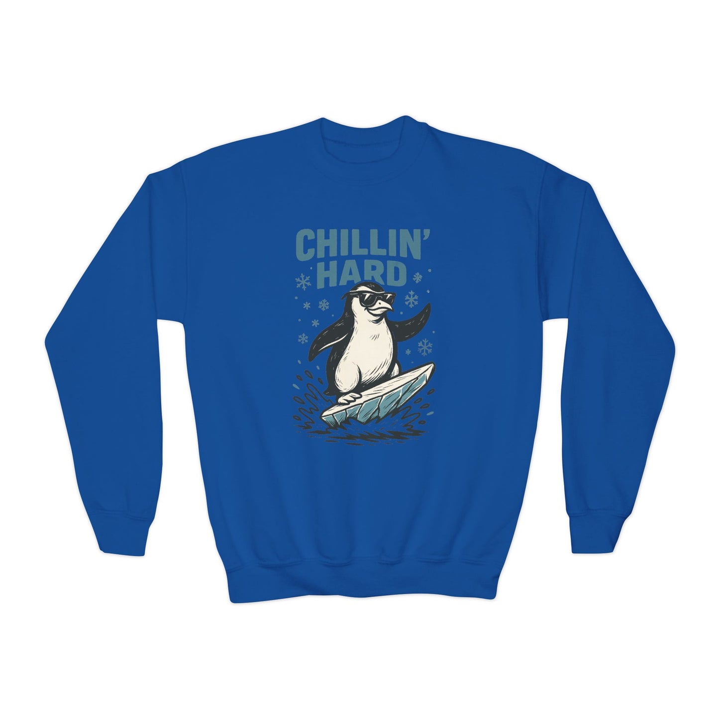 Youth Crewneck Sweatshirt, Kids Chillin Hard Penguin Sweatshirt, Funny Cool Animal Pullover for Children