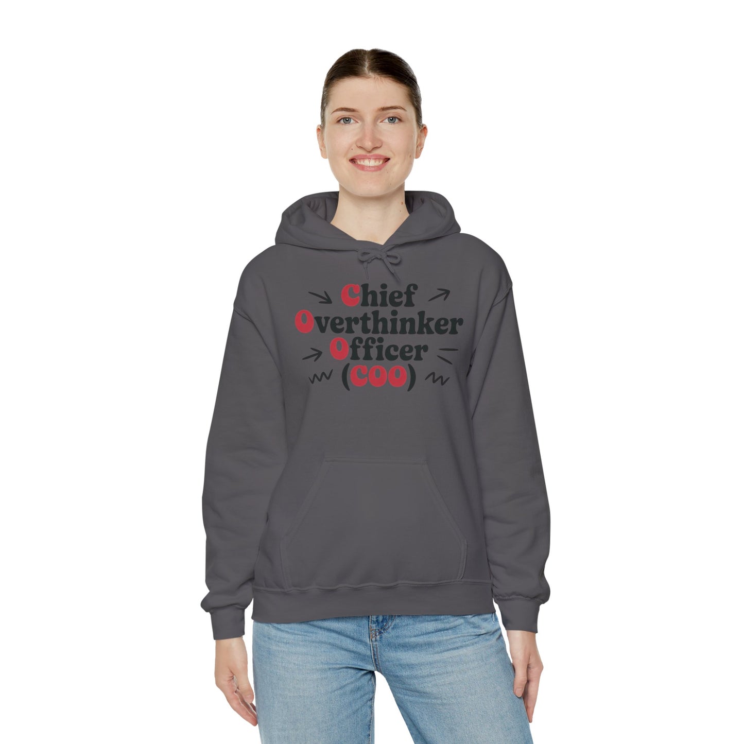 Chief Overthinker Officer Women's Hoodie, Funny COO Graphic Pullover, Sarcastic Office Humor Gift, Women's Heavy Blend™ Hooded Sweatshirt